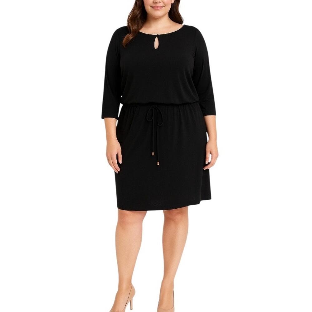 Emma & Michele Women's Dress Drawstring Waist Keyhole Neck Black NEW Size 2X